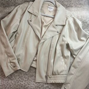 Elegant Cream Faux Leather Jacket